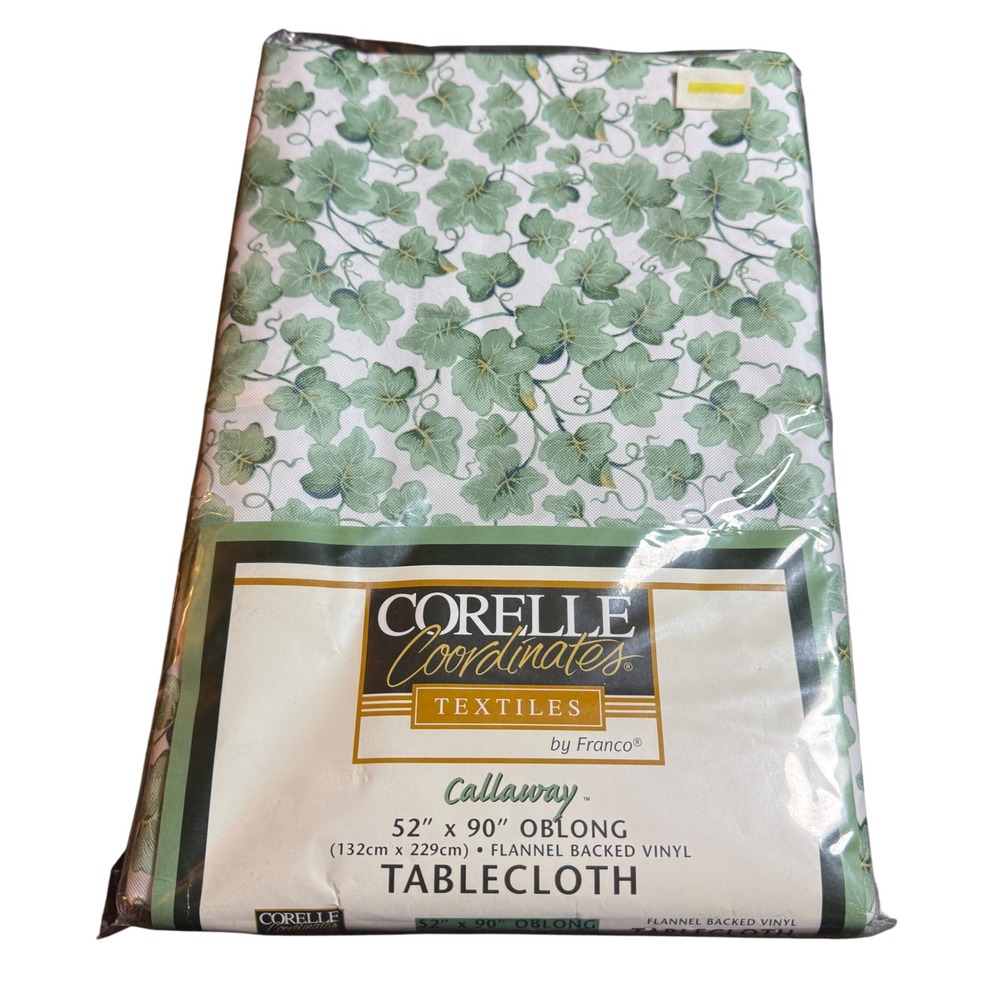 Corelle Tablecloth Callaway 52x90 Oblong Green Ivy Flannel Backed Vinyl Cover